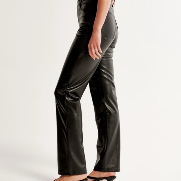 Abercrombie & Fitch 90’s Ultra High Rise Straight Leg Vegan Chic Leather Pants - Picture 2 of 15